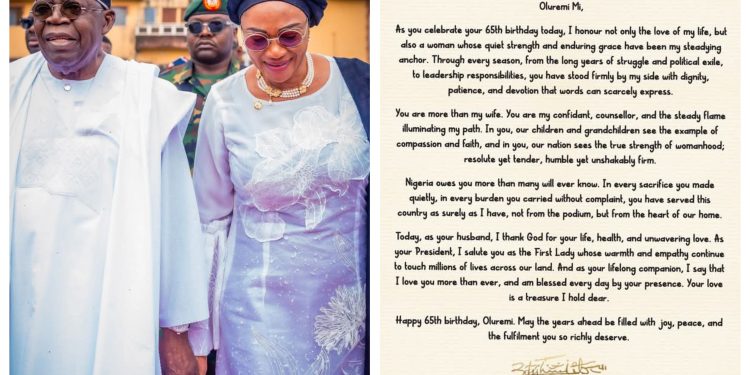“Hasken rayuwa ta”: Tinubu ya taya matar sa Oluremi murnar cika shekaru 65 da kalmomi masu daɗi